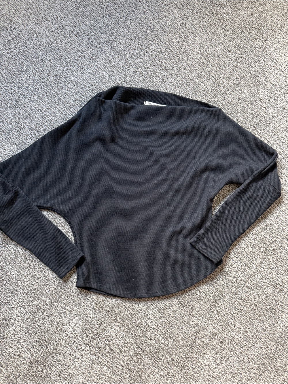 We The Free Black Ribbed Boatneck Long Sleeve Top